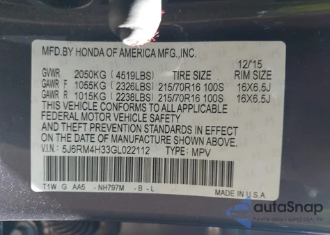 2016 Honda Cr-V Lx из США, поврежденный, VIN 5J6RM4H33GL022112